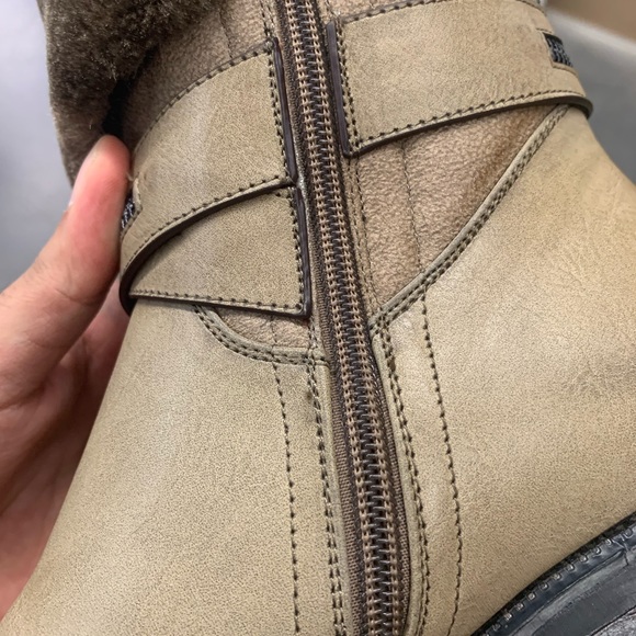 Women’s Faux Fur Lined Zipper and Buckle Detail Boots in Beige Faux Leather - Picture 14 of 16